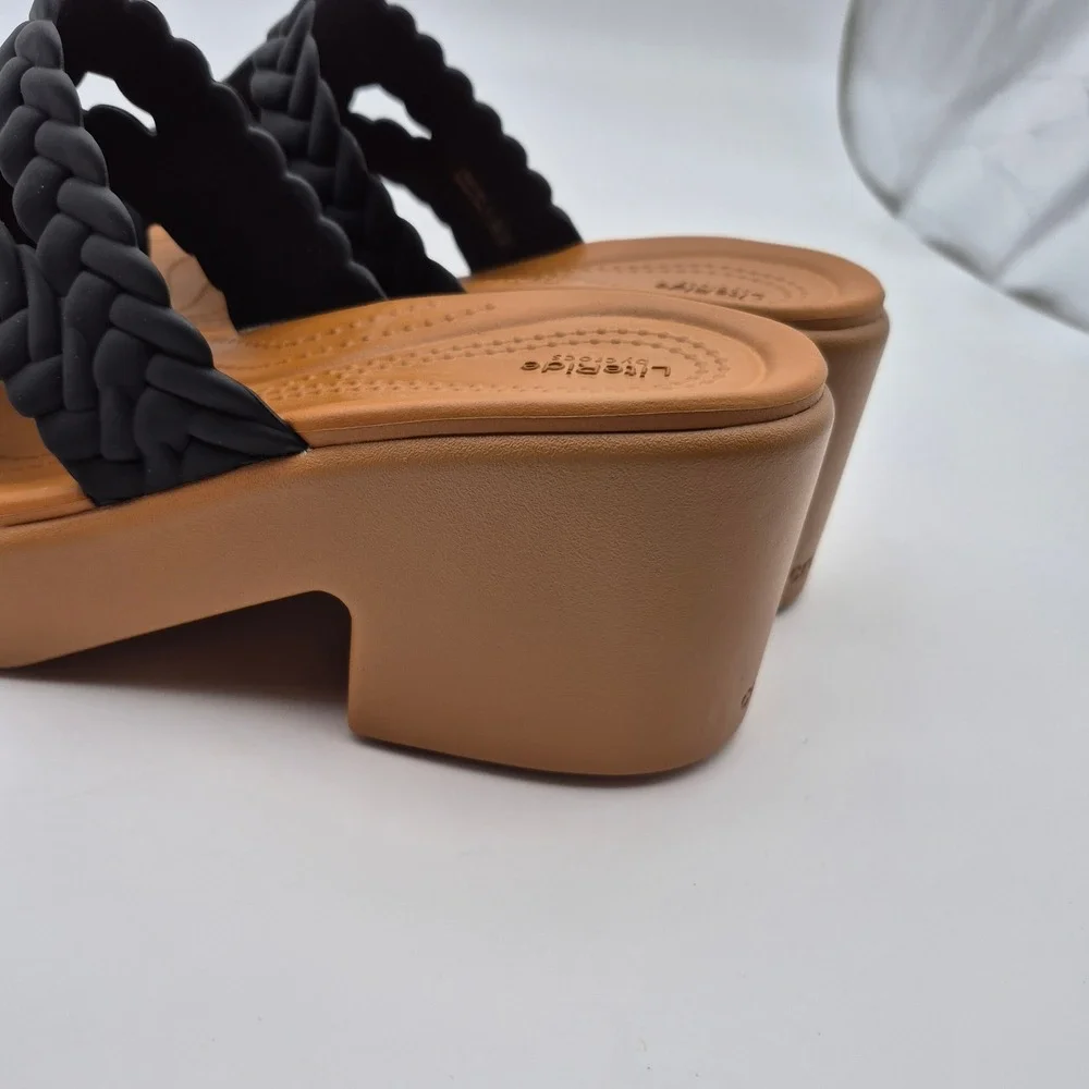 Crocs Brooklyn Woven Slide Heel Platform Sandals Noir Black Women's Size 8 Shoes